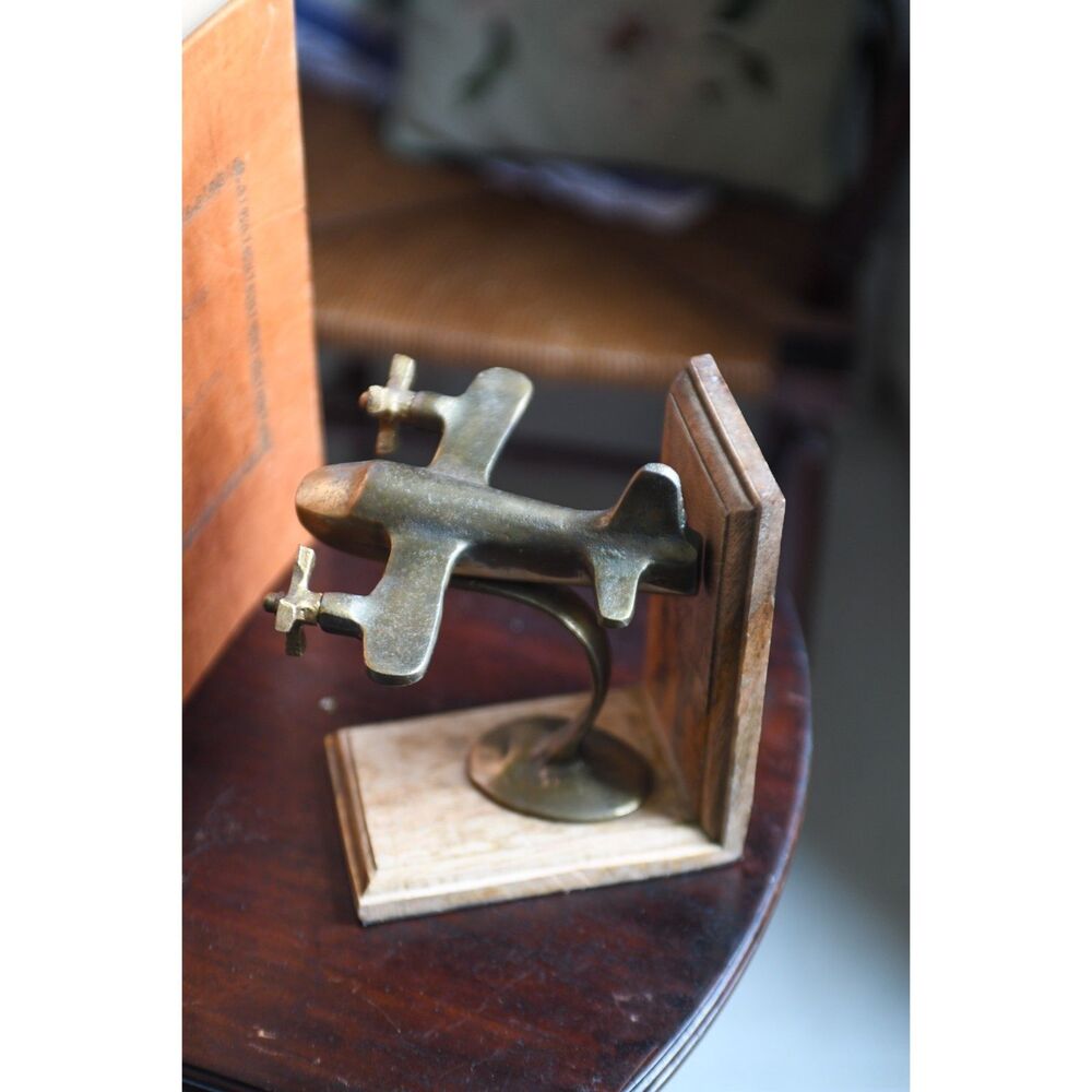 Vintage Brass Prop Plane Bookend MCM Shelf Decor
